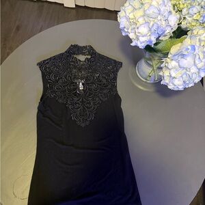 Arianne Black Sleeveless Embellished Mock Neck Top